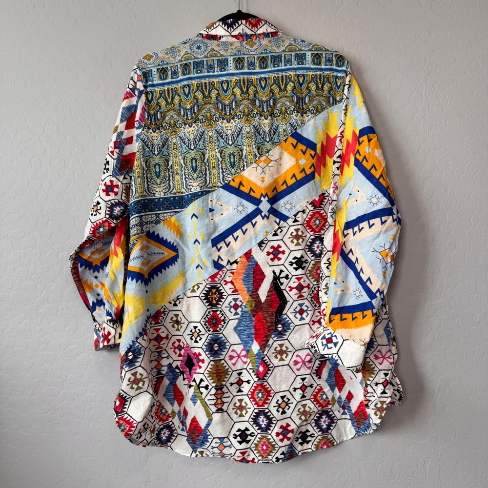 Calessa Multicolor Patchwork Print Long Sleeve Bu… - image 6